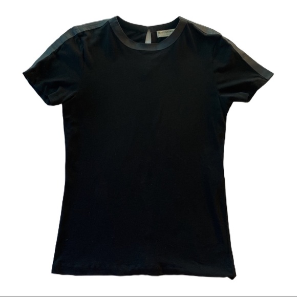 Balenciaga Leather Trim T-Shirt - Picture 1 of 6